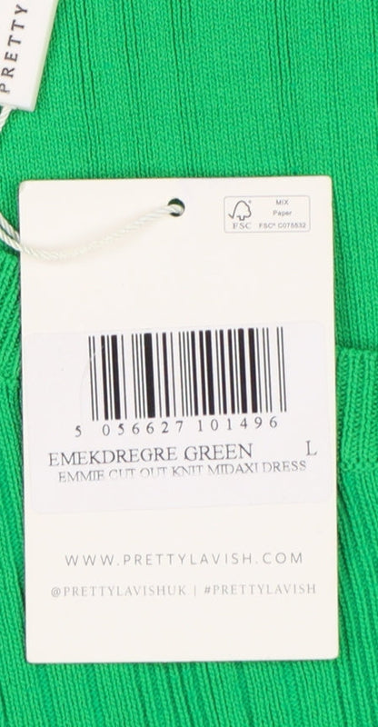 Pretty Lavish Women Green L Bodycon Long Knit Cut Out Midi Dress