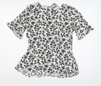 Next Women Multicoloured UK 8 Floral Viscose Flutter Sleeve Peplum Blouse