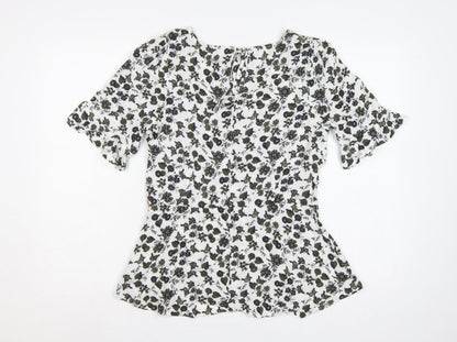 Next Women Multicoloured UK 8 Floral Viscose Flutter Sleeve Peplum Blouse