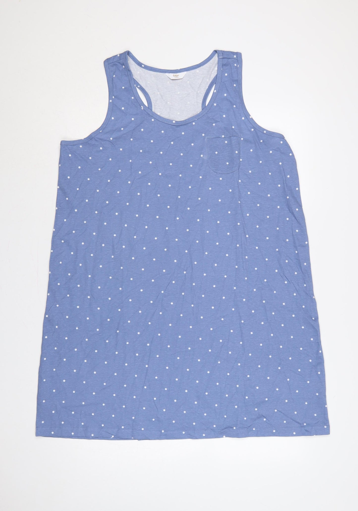 Cotton Traders Women Blue Polka Dot UK 14/16 Tank Shift Dress Cotton