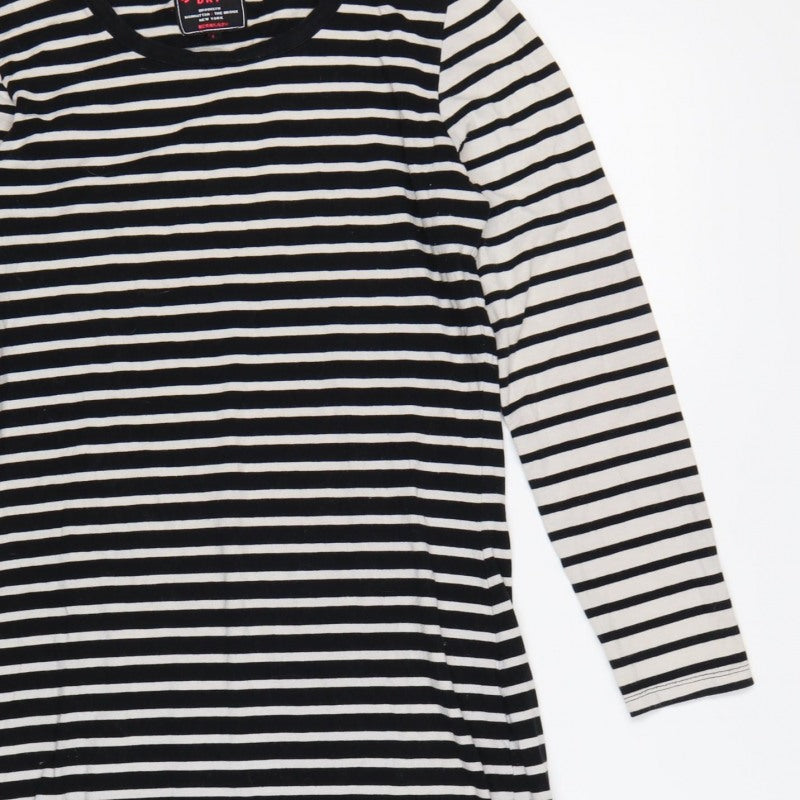 Superdry Women Black White Striped L Bodycon Jersey Knee Dress