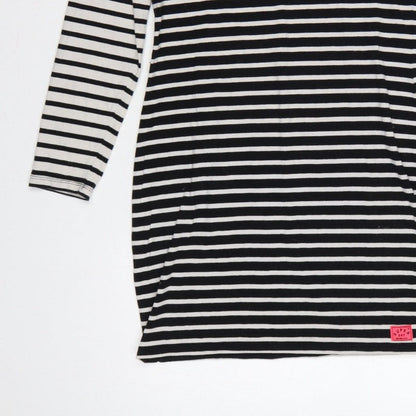 Superdry Women Black White Striped L Bodycon Jersey Knee Dress