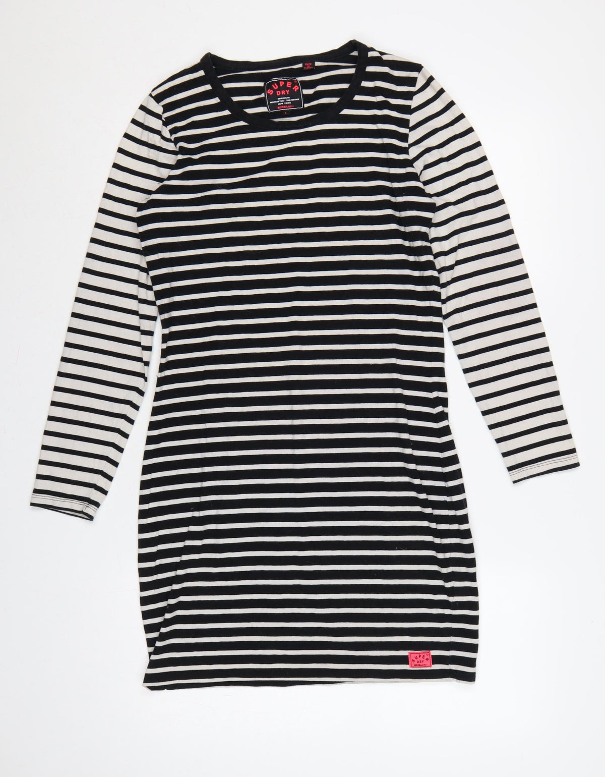 Superdry Women Black White Striped L Bodycon Jersey Knee Dress