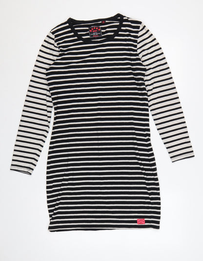 Superdry Women Black White Striped L Bodycon Jersey Knee Dress