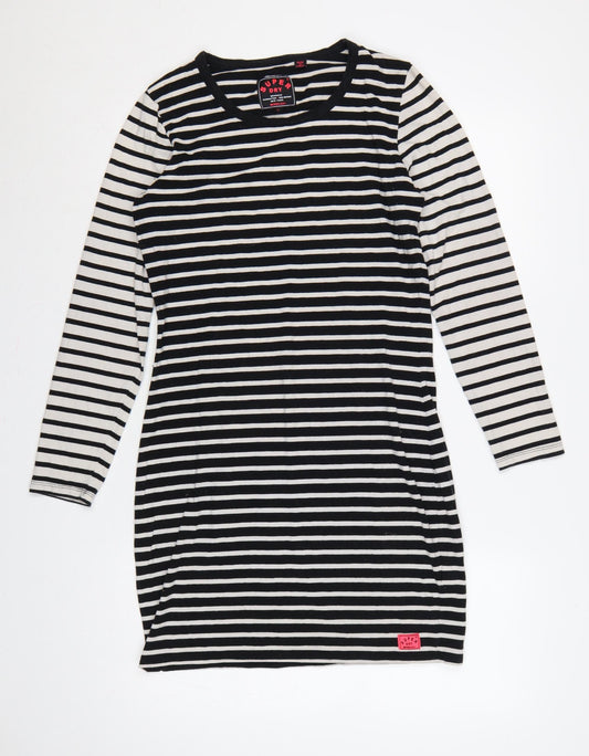 Superdry Women Black White Striped L Bodycon Jersey Knee Dress