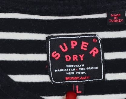 Superdry Women Black White Striped L Bodycon Jersey Knee Dress