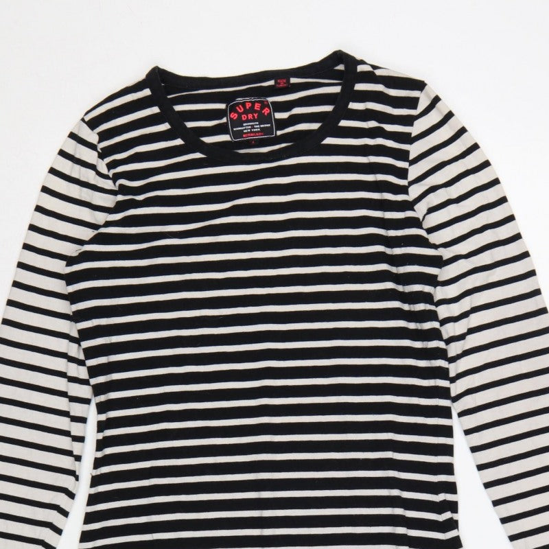 Superdry Women Black White Striped L Bodycon Jersey Knee Dress