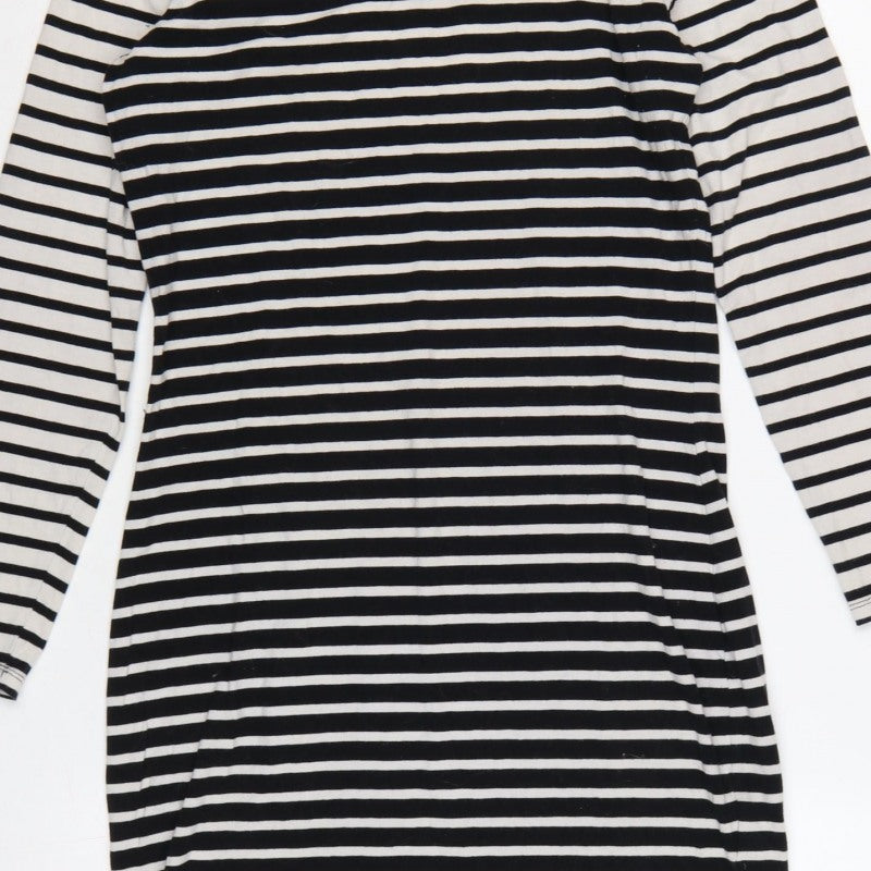 Superdry Women Black White Striped L Bodycon Jersey Knee Dress