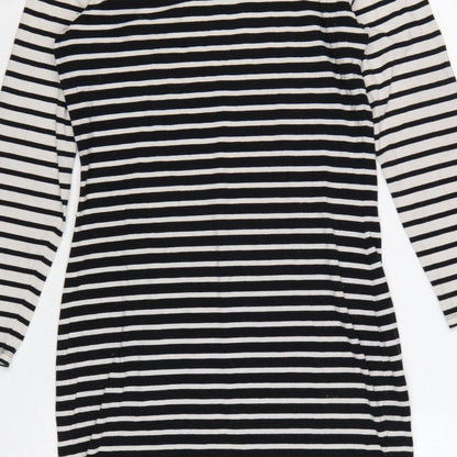 Superdry Women Black White Striped L Bodycon Jersey Knee Dress