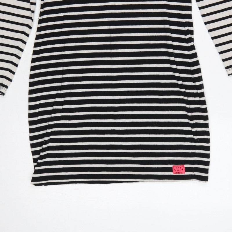 Superdry Women Black White Striped L Bodycon Jersey Knee Dress
