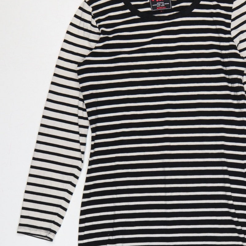 Superdry Women Black White Striped L Bodycon Jersey Knee Dress