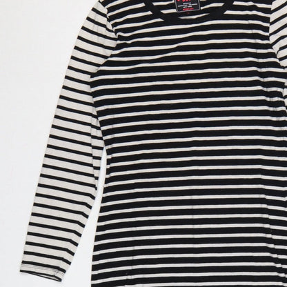 Superdry Women Black White Striped L Bodycon Jersey Knee Dress