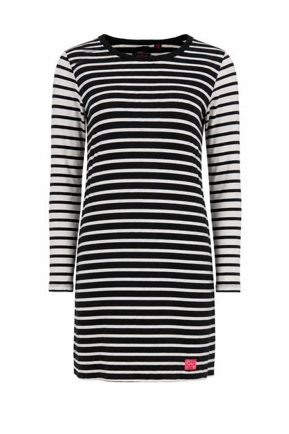 Superdry Women Black White Striped L Bodycon Jersey Knee Dress