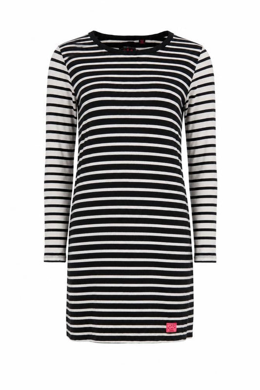 Superdry Women Black White Striped L Bodycon Jersey Knee Dress