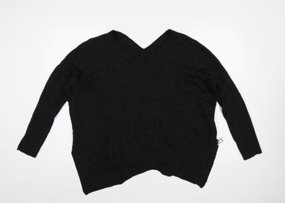 AllSaints Women Black M 100% Merino Wool V-Neck Ribbed Jumper