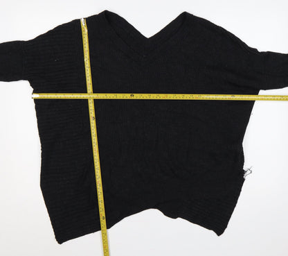 AllSaints Women Black M 100% Merino Wool V-Neck Ribbed Jumper