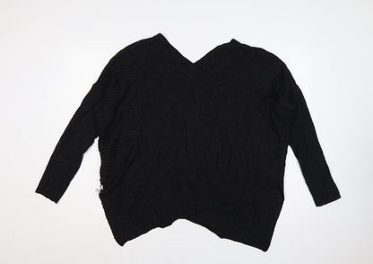 AllSaints Women Black M 100% Merino Wool V-Neck Ribbed Jumper