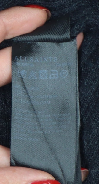 AllSaints Women Black M 100% Merino Wool V-Neck Ribbed Jumper