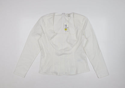 Marks and Spencer Women White UK 16 Ruffle Front Long Sleeve Blouse