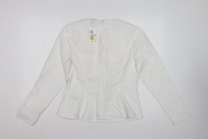 Marks and Spencer Women White UK 16 Ruffle Front Long Sleeve Blouse