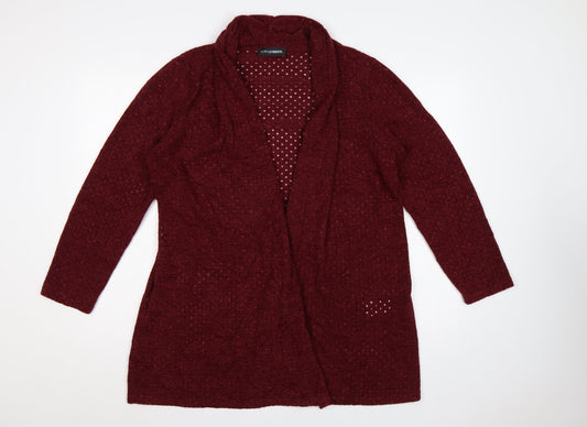 Doris Streich Women Red UK 16 Open Knit Longline Cardigan Glitter