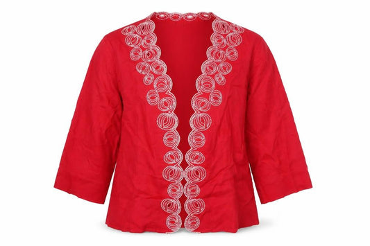 Alex & Co Women Red Linen Embroidered Open Kimono Blouse UK 16