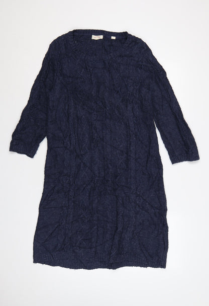 Fat Face Women Blue UK 12 Cable Knit Wool Jumper Dress V-Neck
