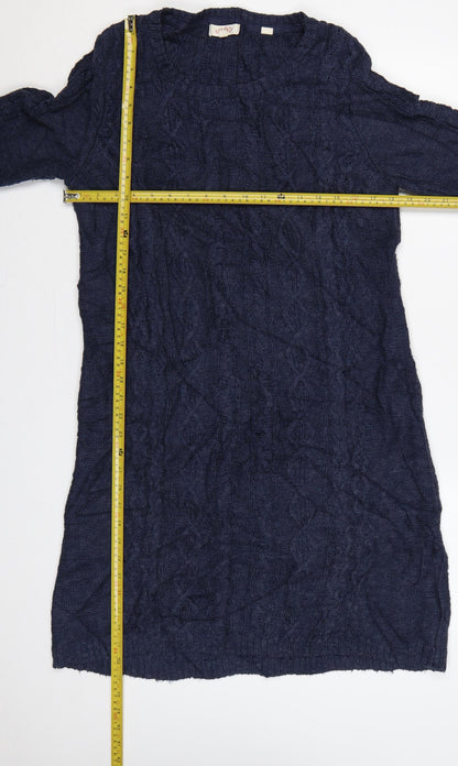 Fat Face Women Blue UK 12 Cable Knit Wool Jumper Dress V-Neck