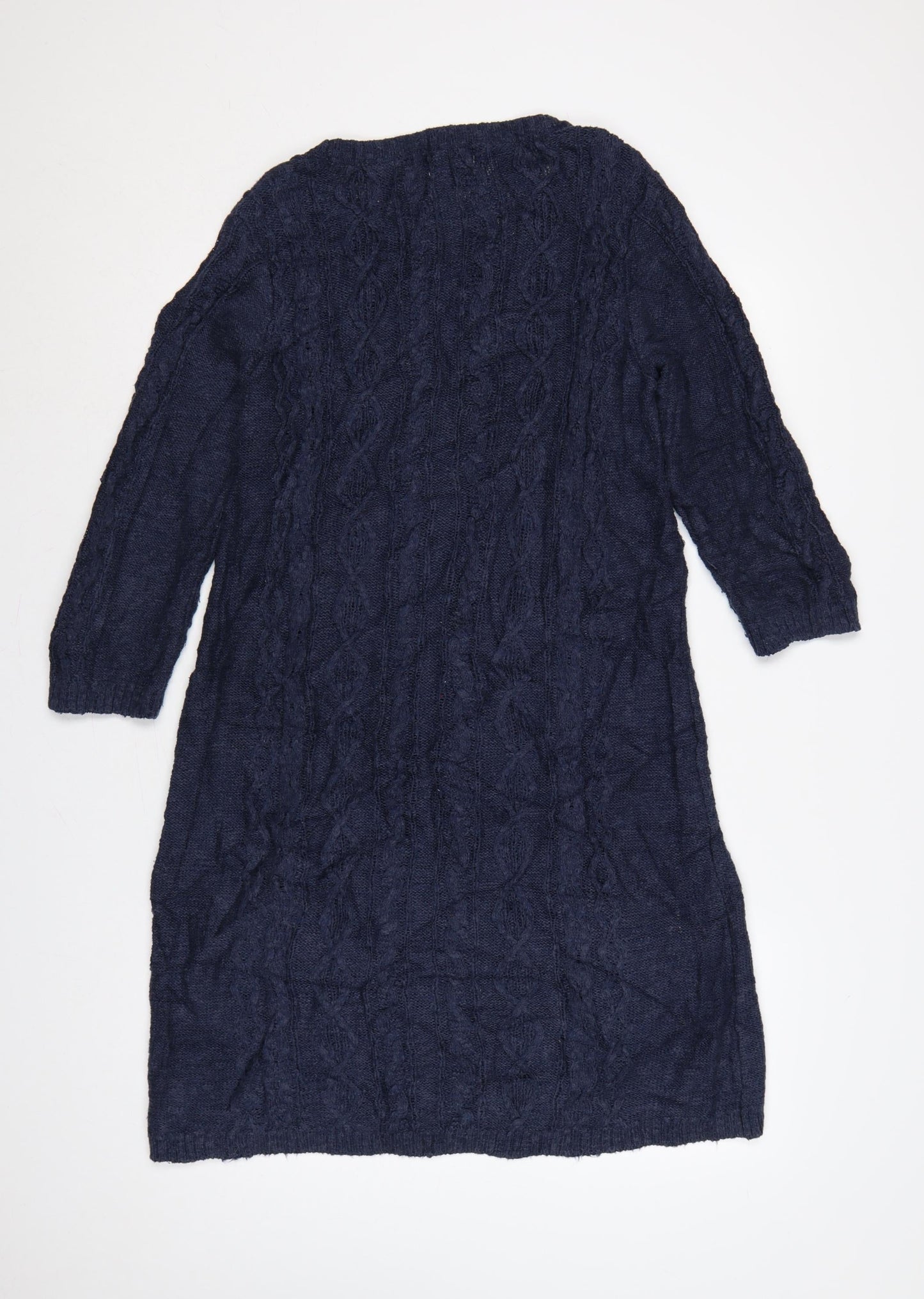 Fat Face Women Blue UK 12 Cable Knit Wool Jumper Dress V-Neck