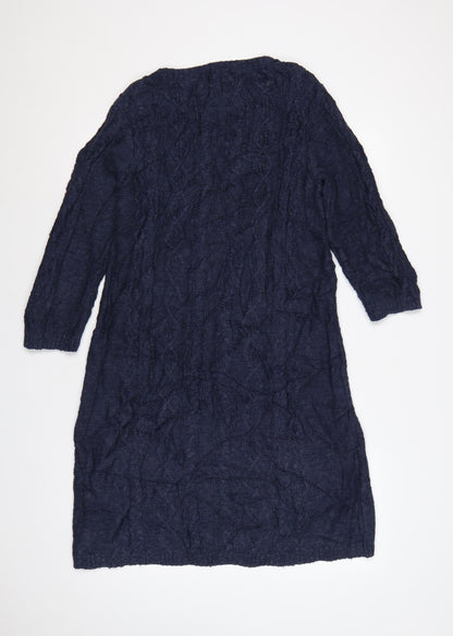 Fat Face Women Blue UK 12 Cable Knit Wool Jumper Dress V-Neck