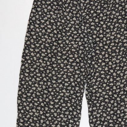 Telleots Women’s Black Floral Wide-Leg High Rise Trousers Size 4