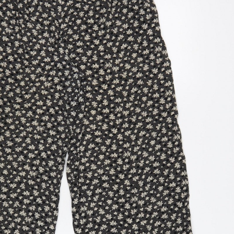 Telleots Women’s Black Floral Wide-Leg High Rise Trousers Size 4