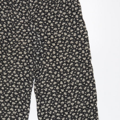 Telleots Women’s Black Floral Wide-Leg High Rise Trousers Size 4