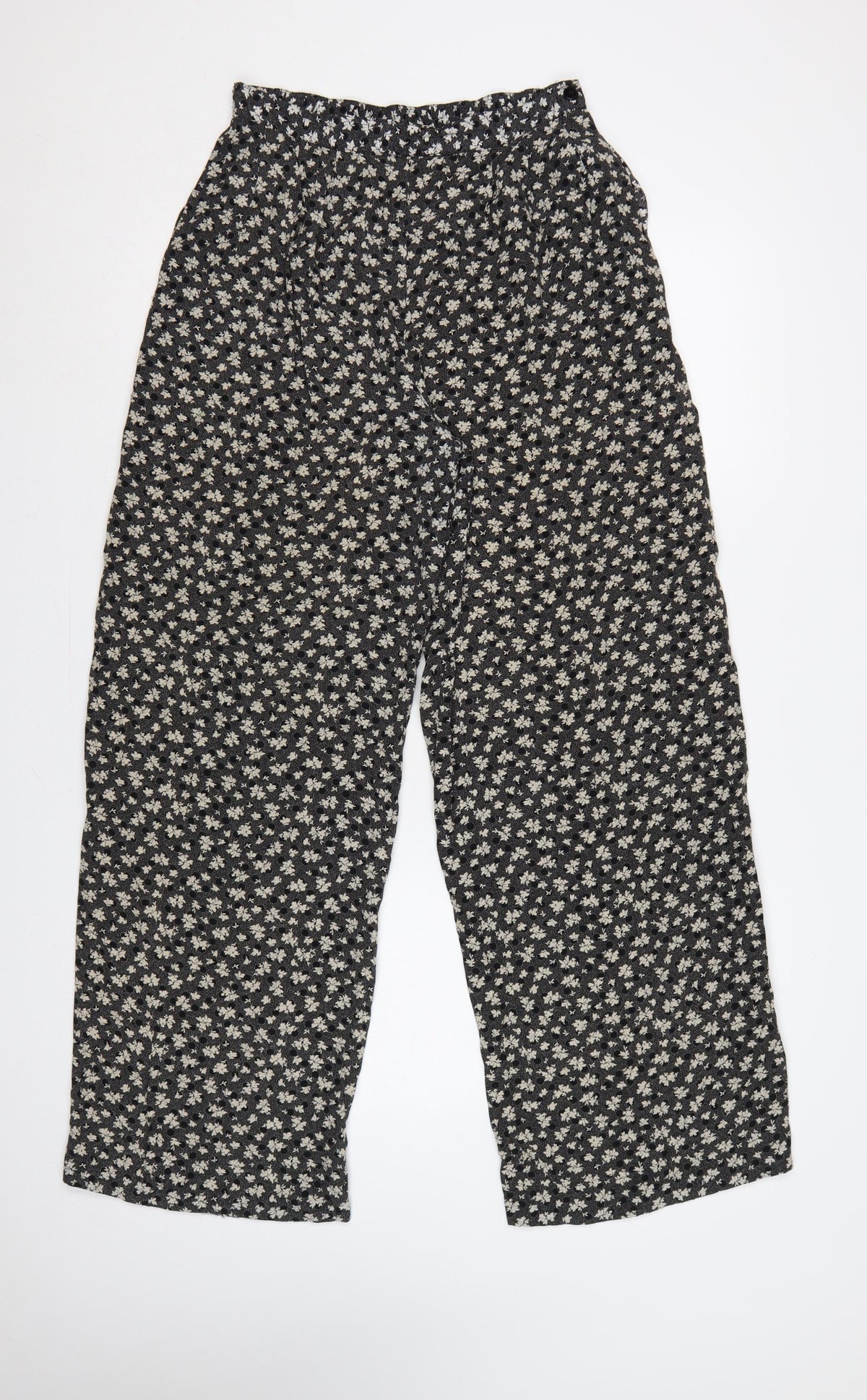 Telleots Women’s Black Floral Wide-Leg High Rise Trousers Size 4