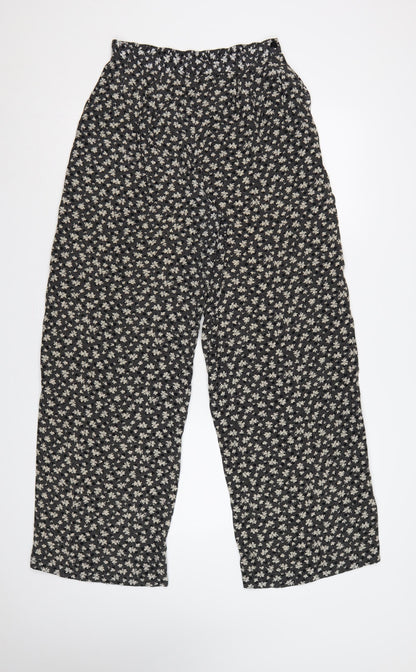 Telleots Women’s Black Floral Wide-Leg High Rise Trousers Size 4