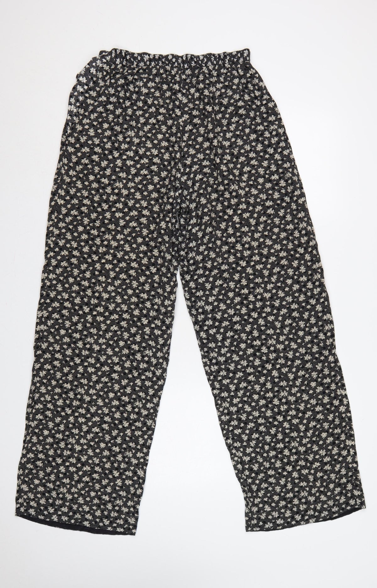 Telleots Women’s Black Floral Wide-Leg High Rise Trousers Size 4