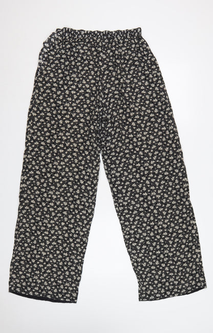 Telleots Women’s Black Floral Wide-Leg High Rise Trousers Size 4