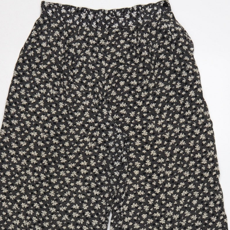 Telleots Women’s Black Floral Wide-Leg High Rise Trousers Size 4