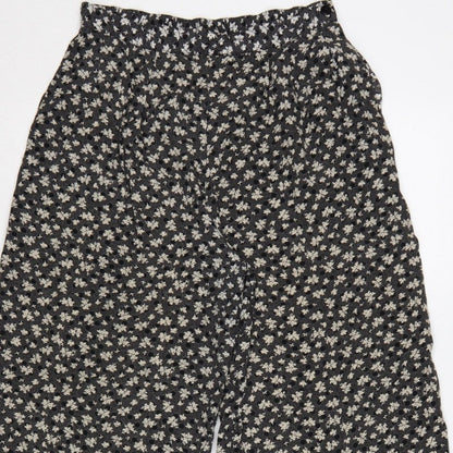 Telleots Women’s Black Floral Wide-Leg High Rise Trousers Size 4