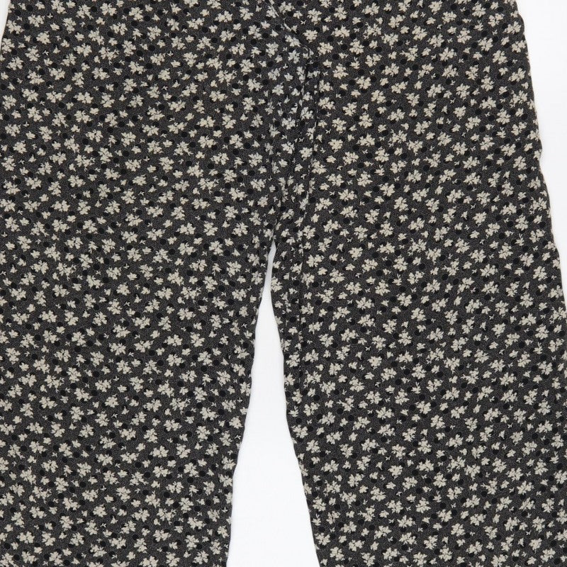 Telleots Women’s Black Floral Wide-Leg High Rise Trousers Size 4
