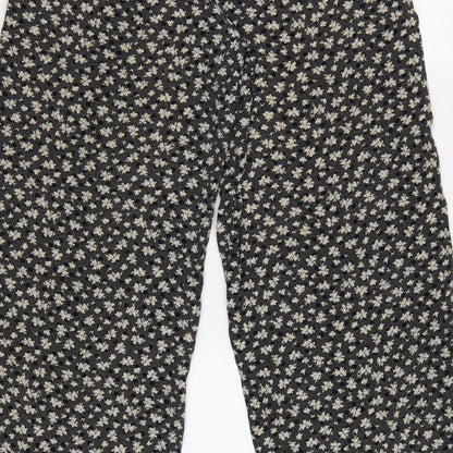Telleots Women’s Black Floral Wide-Leg High Rise Trousers Size 4