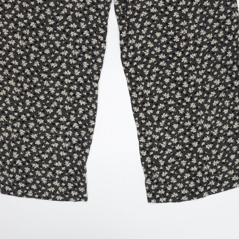Telleots Women’s Black Floral Wide-Leg High Rise Trousers Size 4