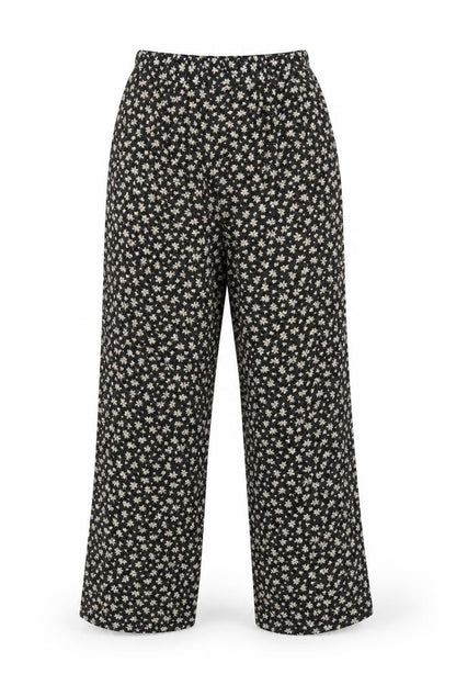 Telleots Women’s Black Floral Wide-Leg High Rise Trousers Size 4