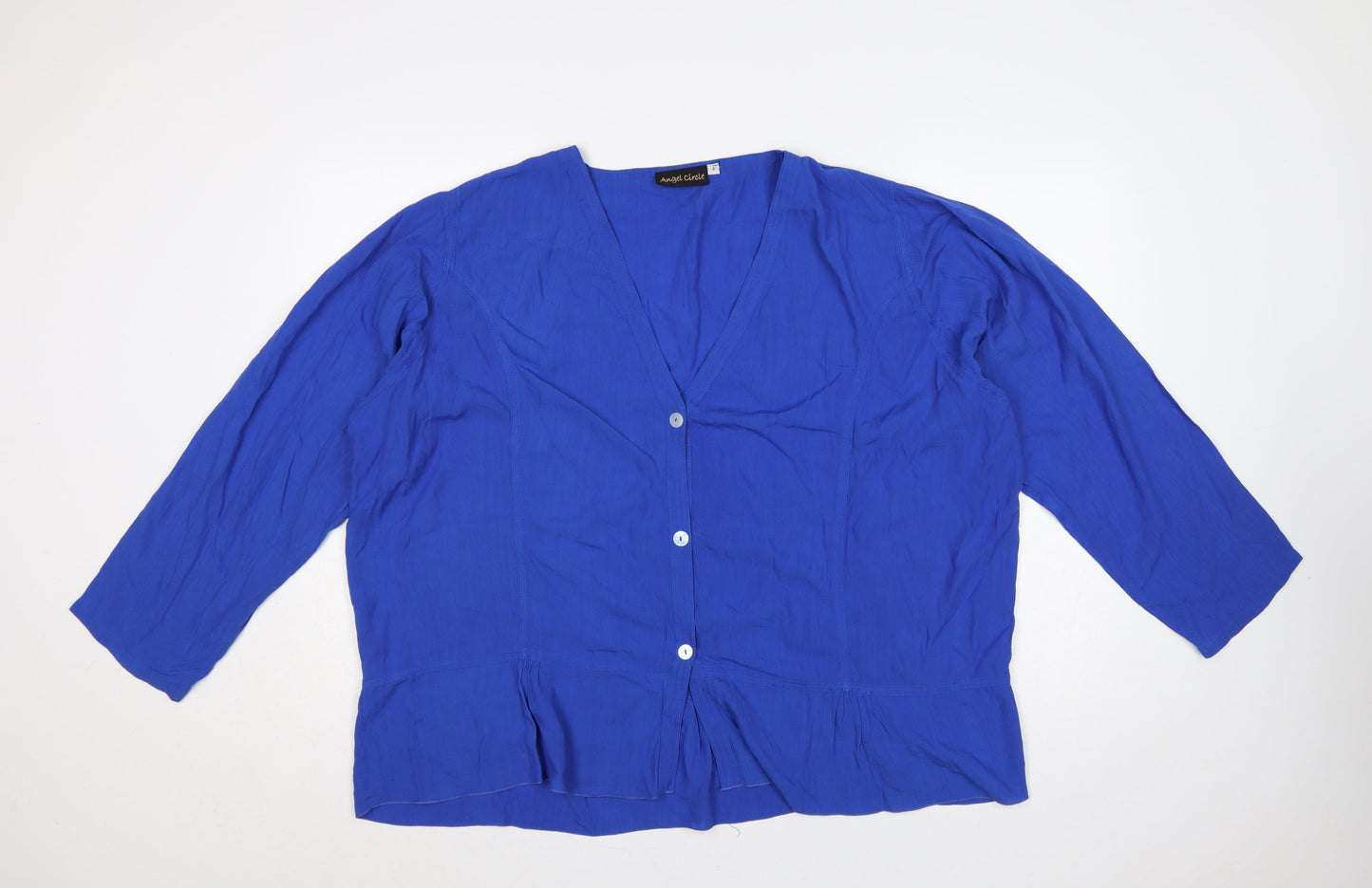 Angel Circle Women Blue Size 2 V-Neck Button 3/4 Sleeve Viscose Blouse