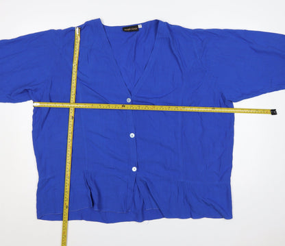Angel Circle Women Blue Size 2 V-Neck Button 3/4 Sleeve Viscose Blouse