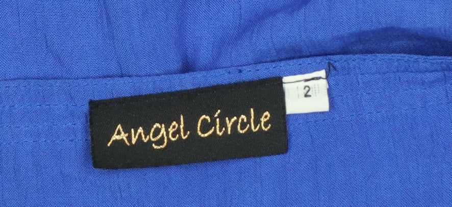 Angel Circle Women Blue Size 2 V-Neck Button 3/4 Sleeve Viscose Blouse