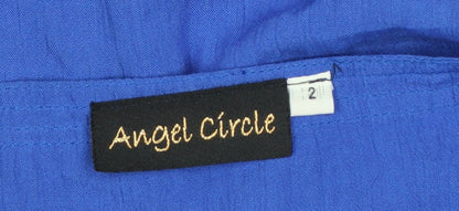 Angel Circle Women Blue Size 2 V-Neck Button 3/4 Sleeve Viscose Blouse