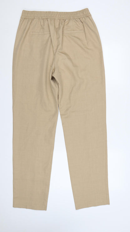 Marks & Spencer Women Beige UK 14 Long Straight Tailored Trousers