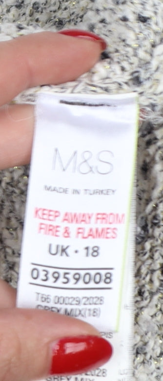 Marks & Spencer Women Grey UK 18 Chunky Knit Raglan Jumper