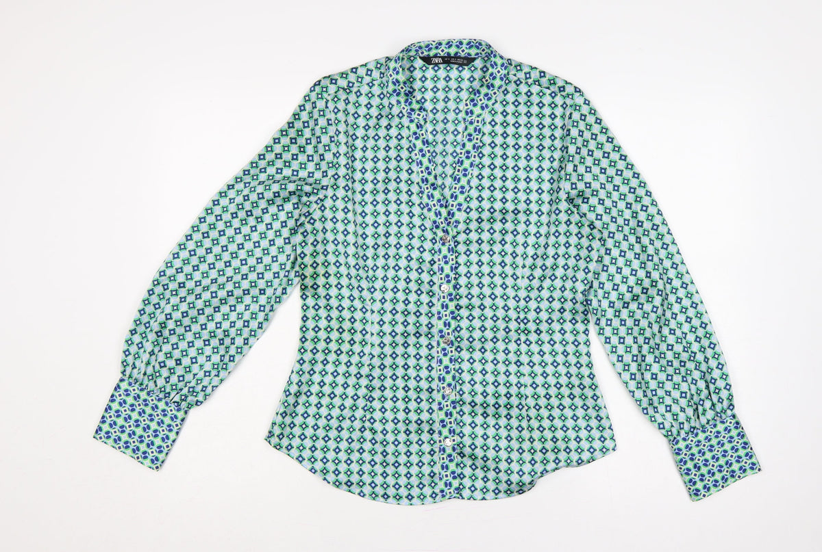 Zara Women Multicoloured S Geometric Button-Up Collared Blouse